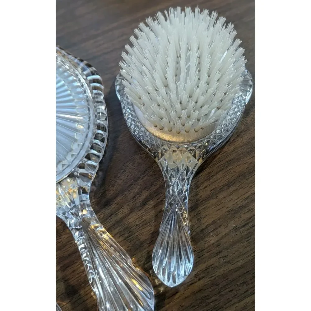 Vtg 3 Pc Godinger Crystal Victorian Style Dresser Vanity Set Mirror Brush Comb